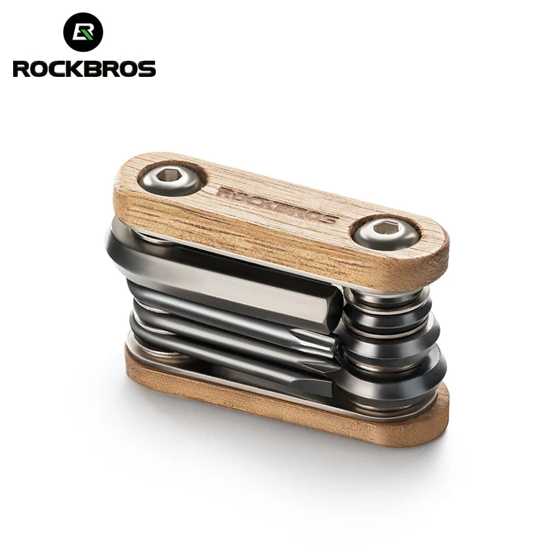 Rockbros Titanium-Plated 8-in-1 Wood Handle Multi Tool