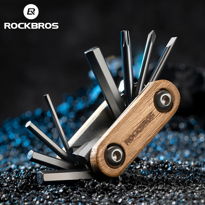 Rockbros Titanium-Plated 8-in-1 Wood Handle Multi Tool