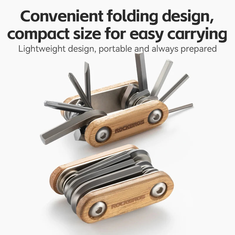 Rockbros Titanium-Plated 8-in-1 Wood Handle Multi Tool