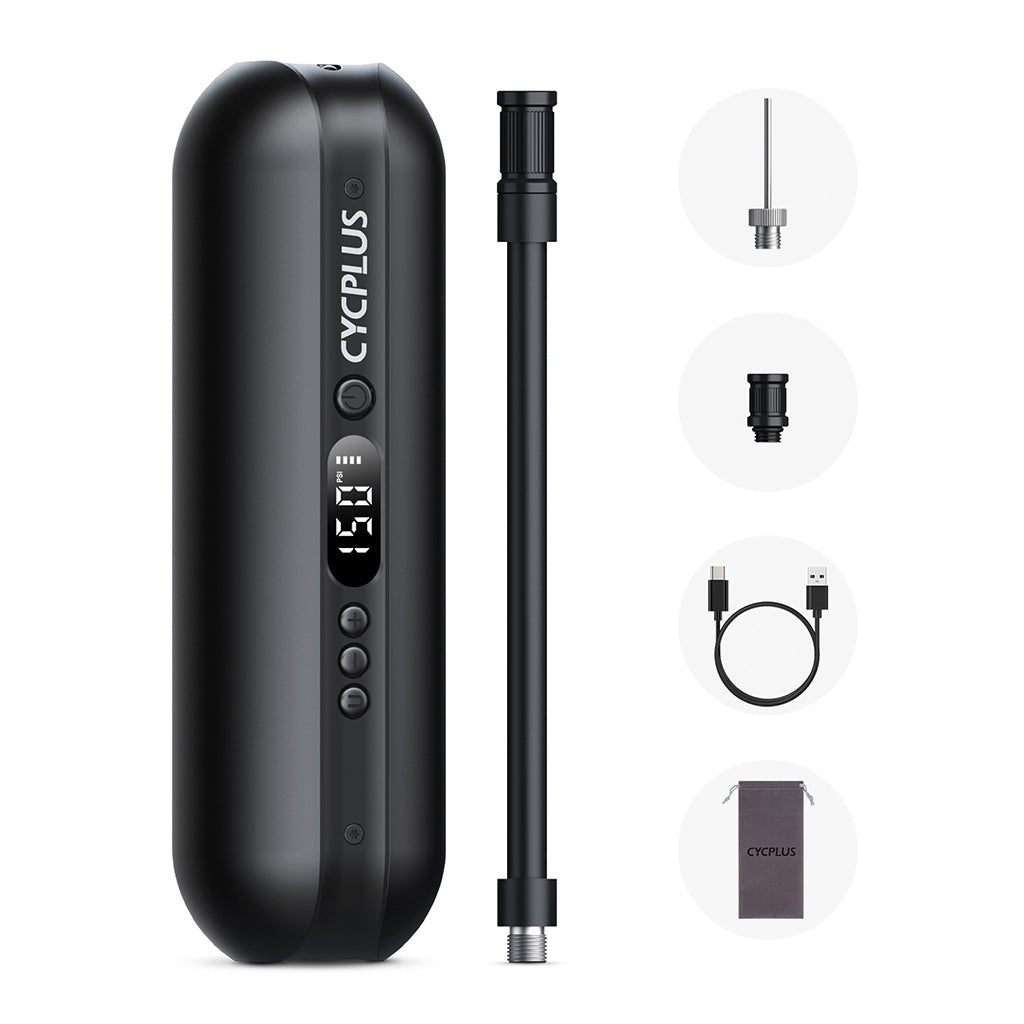 Cycplus A2 Electric Air Pump with air tube, ball needle, valve converter, cable and storage bag