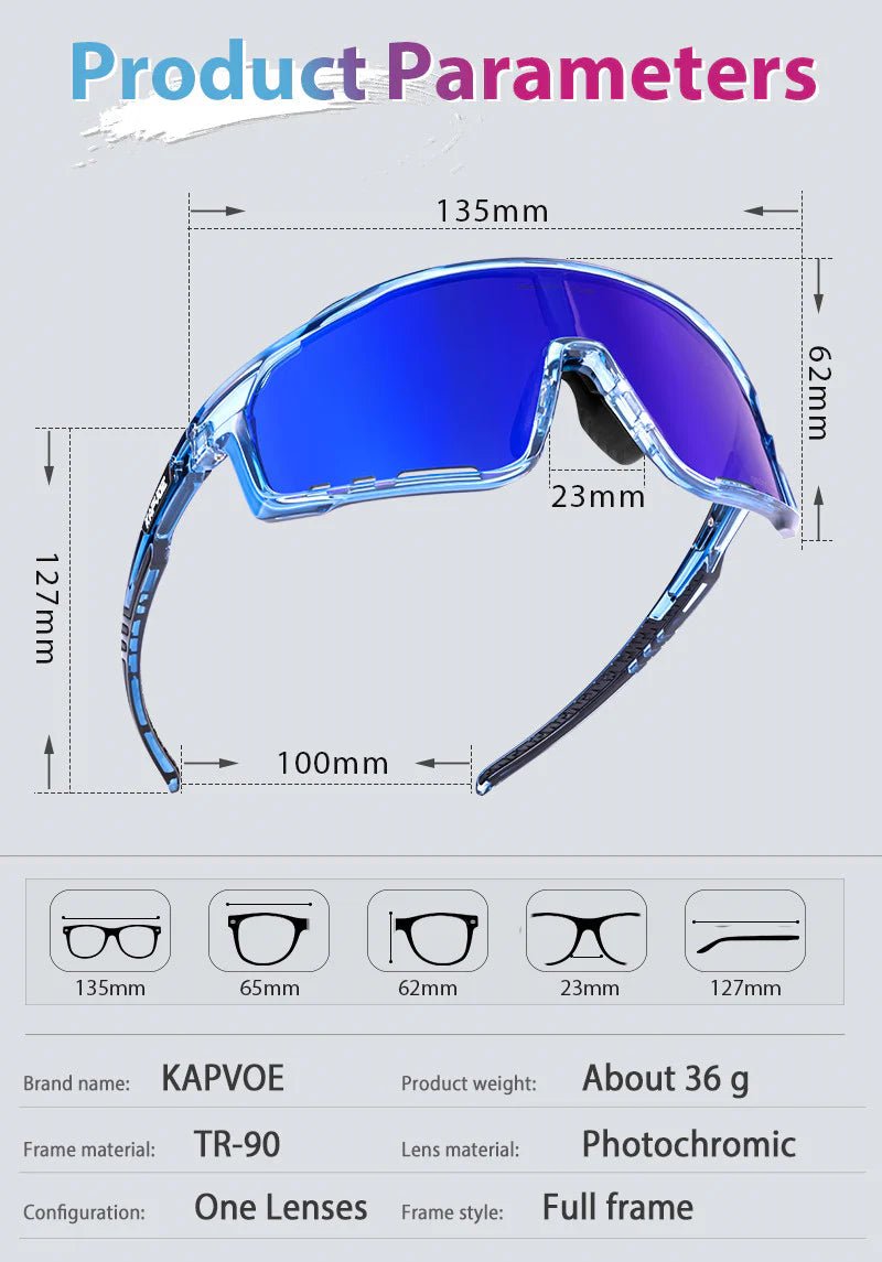 Kapvoe X76 Color Changing Frames Photochromic Sunglasses | The Bike Affair