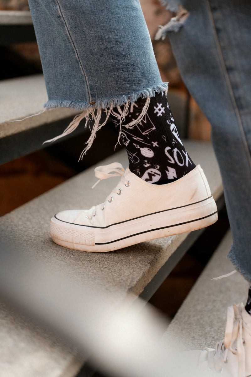 Sox Doodle Black Casual Crew Socks | The Bike Affair