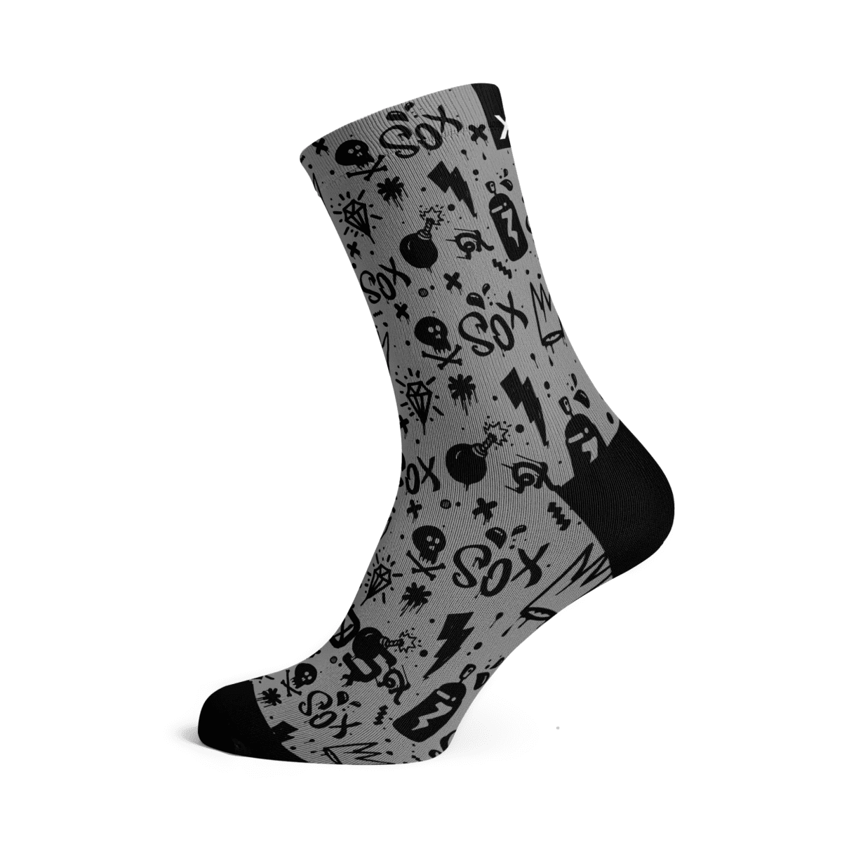 Sox Doodle Grey Casual Crew Socks | The Bike Affair