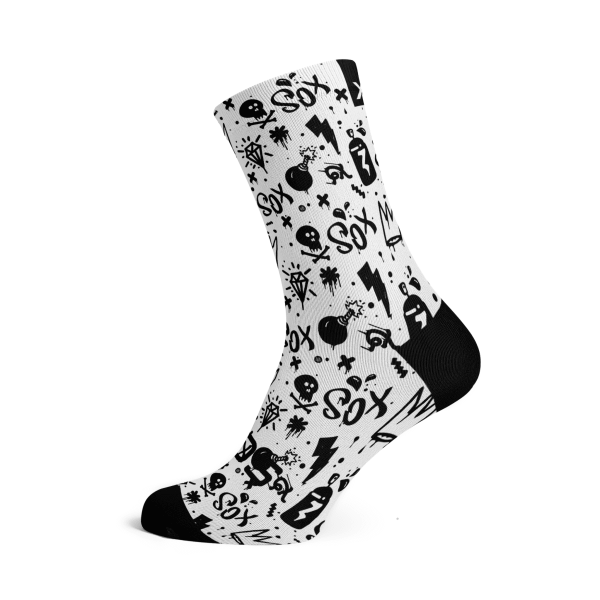 Sox Doodle White Casual Crew Socks | The Bike Affair