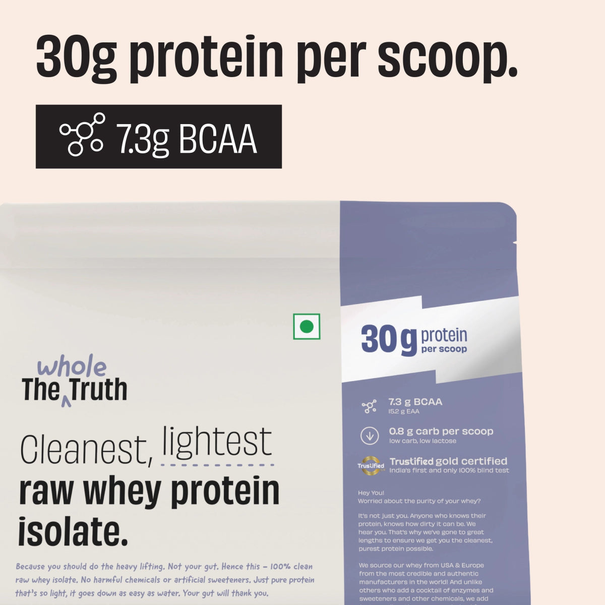 The Whole Truth 30g Unflavoured Whey Protein Isolate - Pack of 1Kg | The Bike Affair