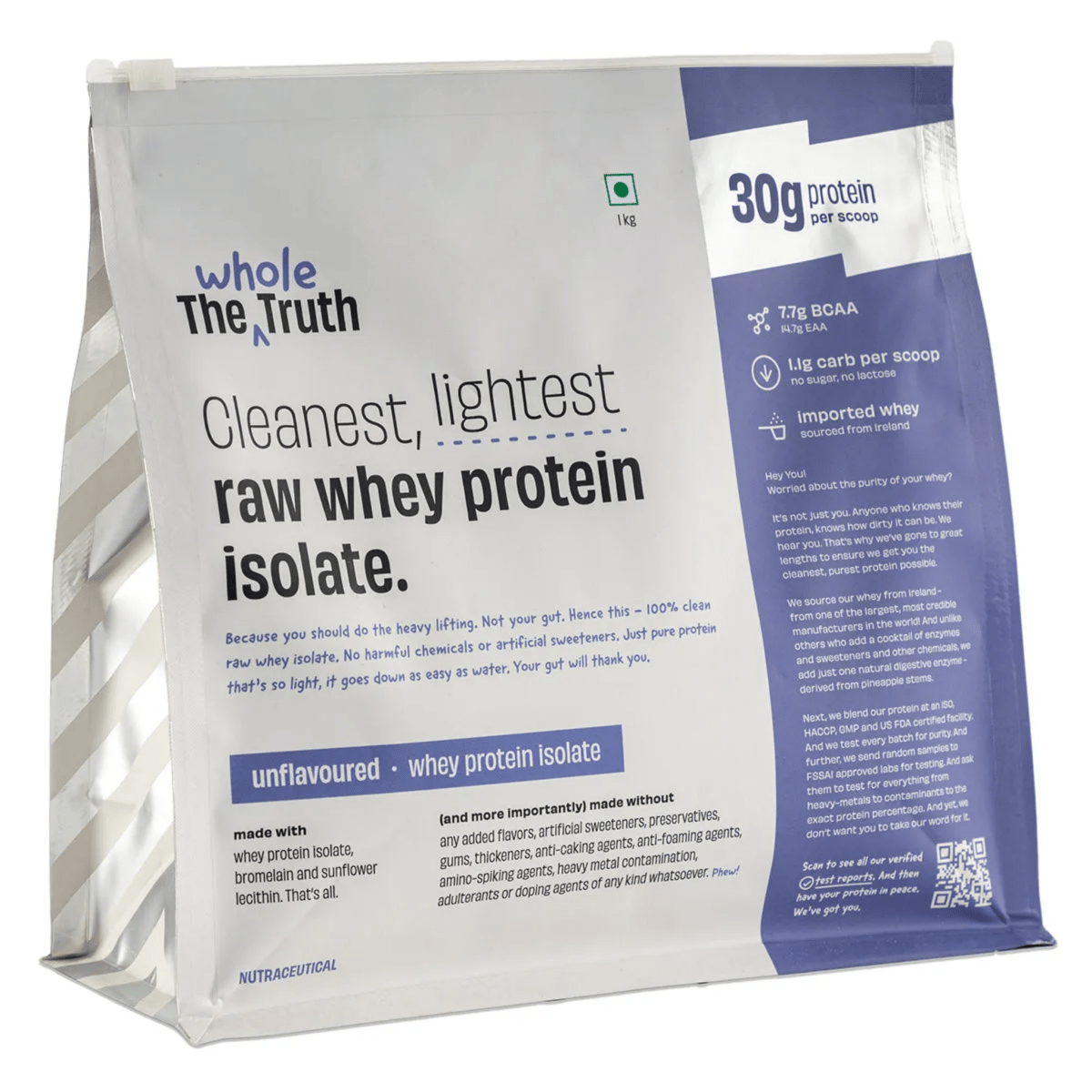 The Whole Truth 30g Unflavoured Whey Protein Isolate - Pack of 1Kg | The Bike Affair