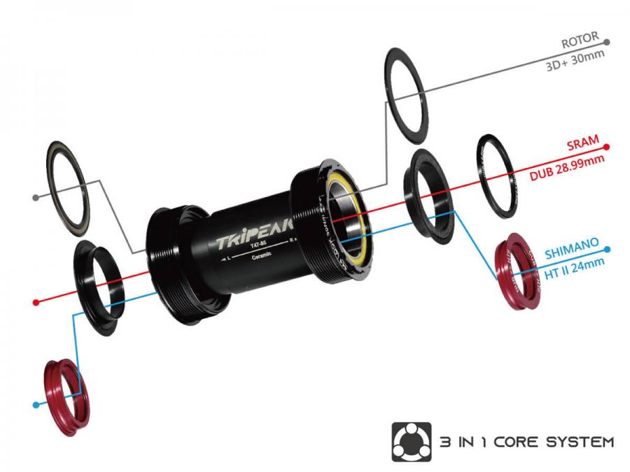 Tripeak BSA Threaded Ceramic Bottom Bracket 3-in-1 Shimano/SRAM/Rotor-Road (68mm)