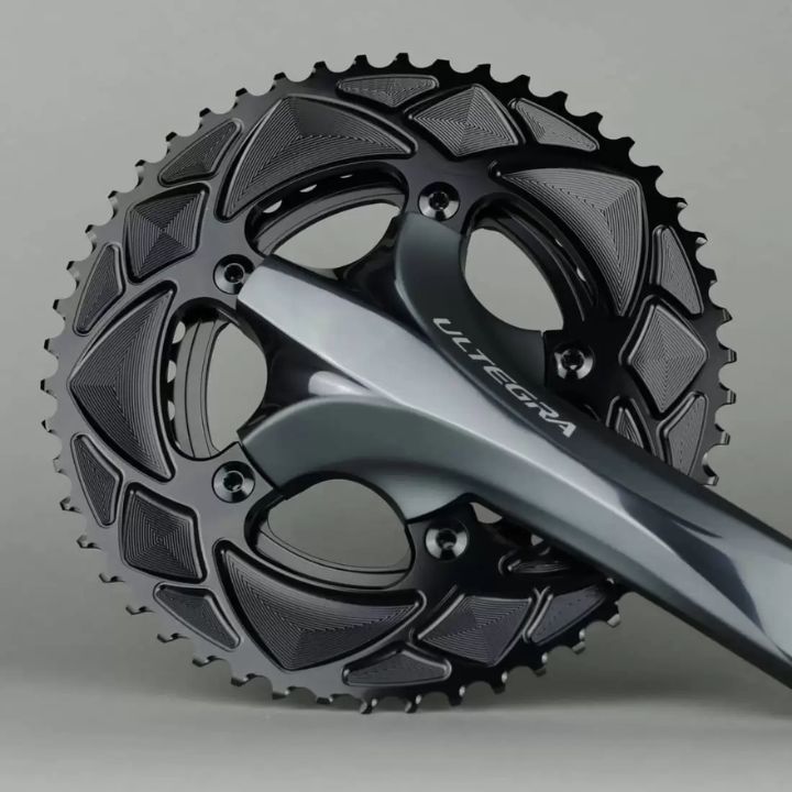 Absolute Black Round Road Chainring 2X 110/5 BCD Shimano (50T/52T) | The Bike Affair