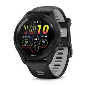 Garmin Forerunner 265 Smartwatch, Black Bezel and Case with Black/Powder Gray Silicone Band