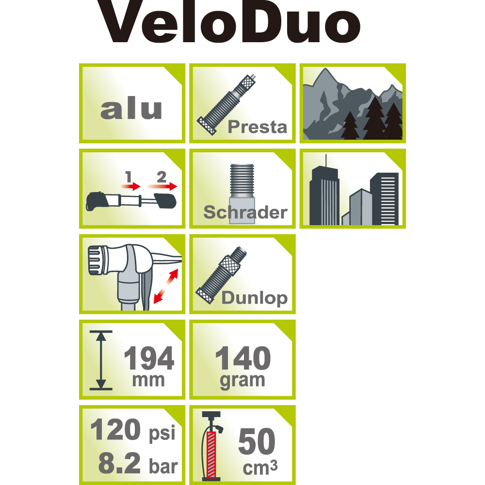 IceToolz A111 VeloDuo High Pressure / High Volume Alu Mini Pump | The Bike Affair