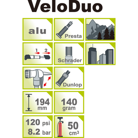 IceToolz A111 VeloDuo High Pressure / High Volume Alu Mini Pump | The Bike Affair