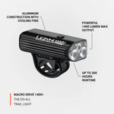 Lezyne Macro Drive 1400+ Lumens Black Head Light | The Bike Affair