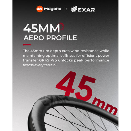Magene Exar Pro GR45 Carbon Gravel Disc Brake Wheelset - 45mm | The Bike Affair