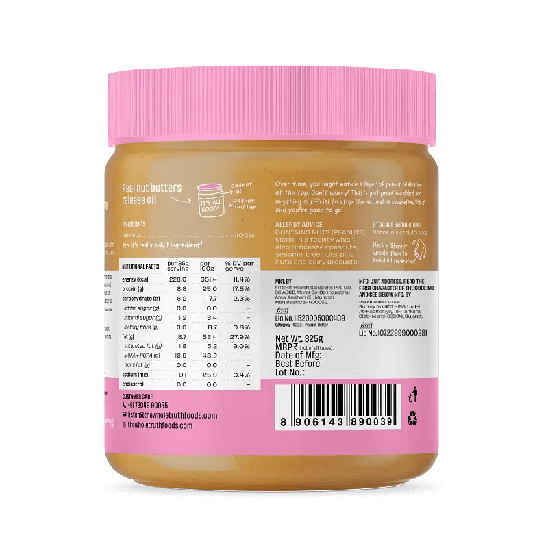 The Whole Truth Unsweetened Peanut Butter 325g | The Bike Affair