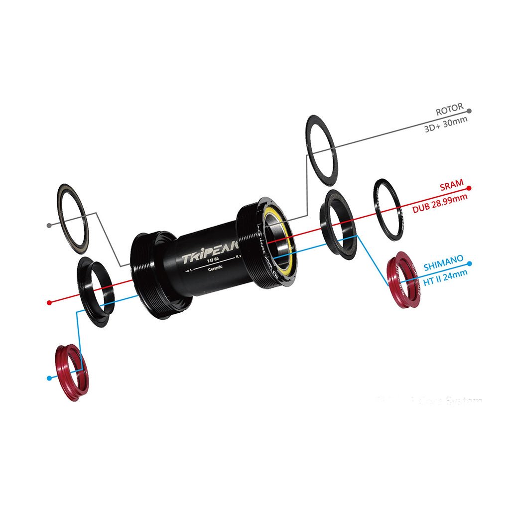 Tripeak ITA Threaded Bottom Bracket Ceramic 3 - in - 1 Shimano/SRAM/Rotor - Road (70mm) | The Bike Affair