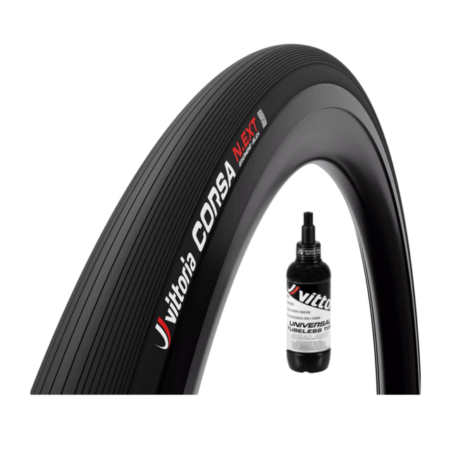 Vittoria Corsa N.ext Tubeless Tyre (700x28) Twin Pack + Universal Sealant | The Bike Affair