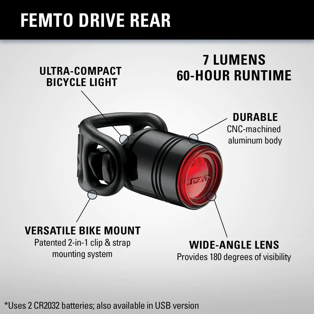 Lezyne Femto Drive 7 Lumens Tail Light | The Bike Affair